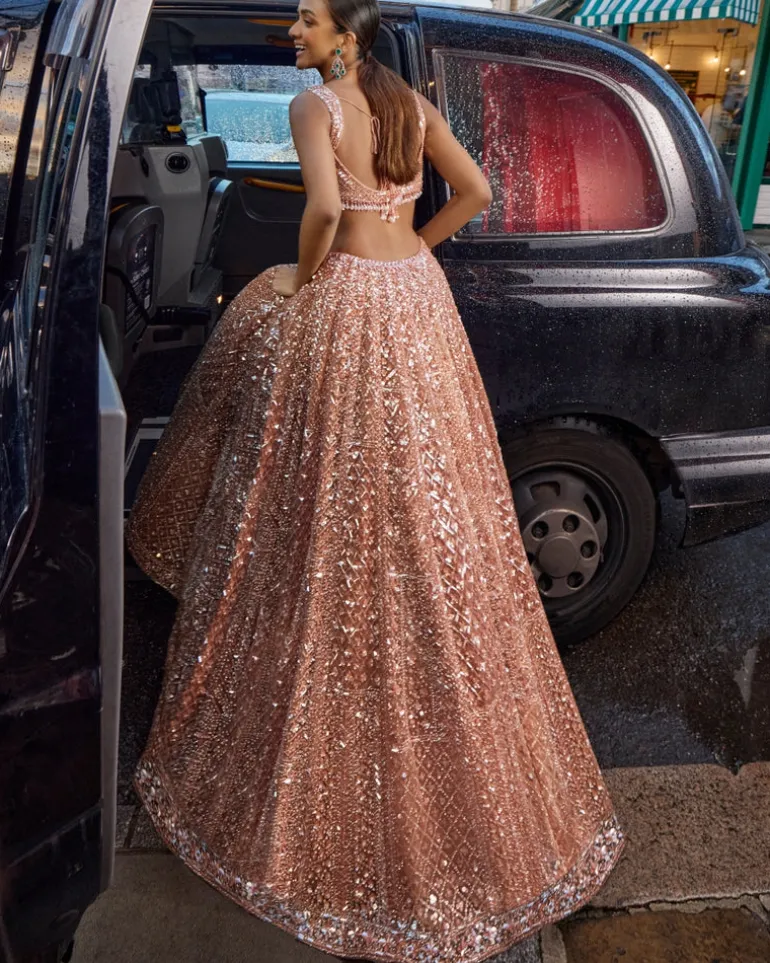 Peach Sequin Lehenga Set