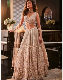 Peach Sparkle Embroidered Organza Lehenga Set