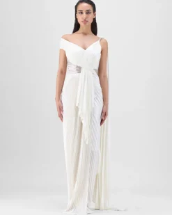 Pearl Structured Mineral Jersey Plisse Gown