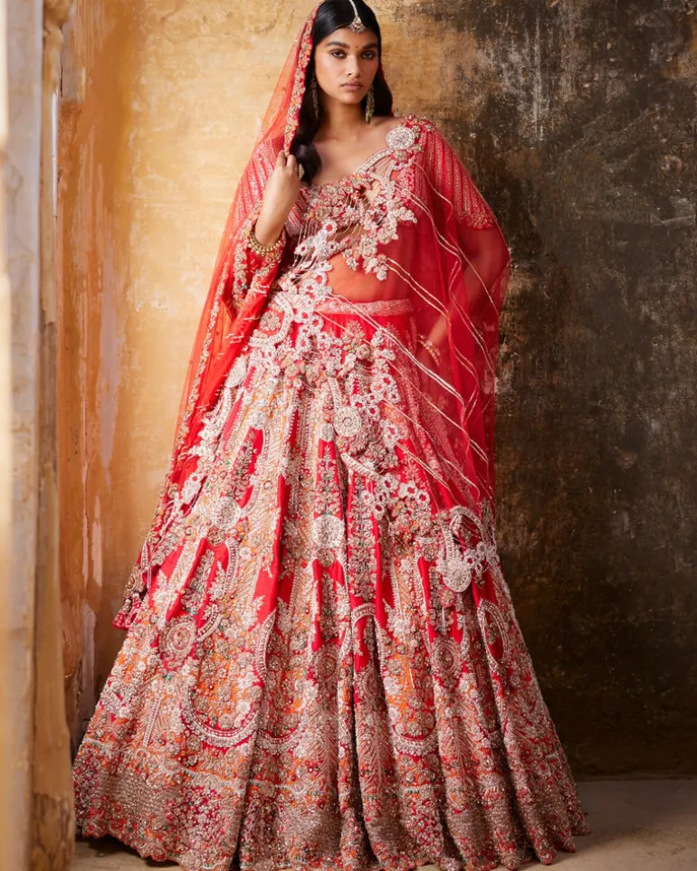 Persephone Red Raw Silk Bridal Lehenga