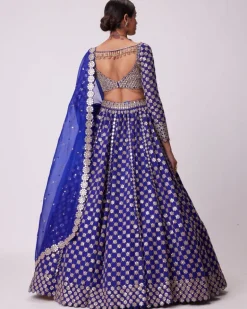 Persian Blue Mirror Flower Hand Embroidered Lehenga