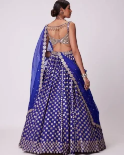 Persian Blue Mirror Flower Hand Embroidered Lehenga