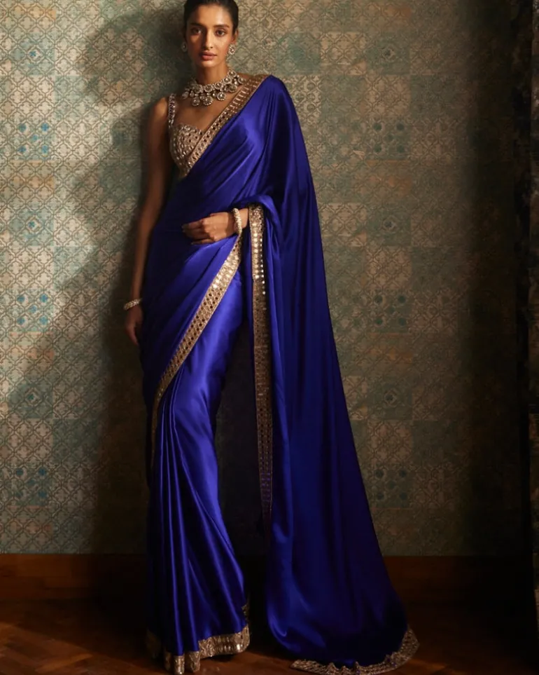 Persian Blue Satin Sari Set