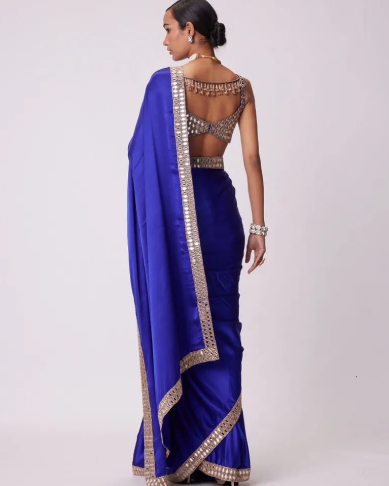 Persian Blue Satin Sari Set