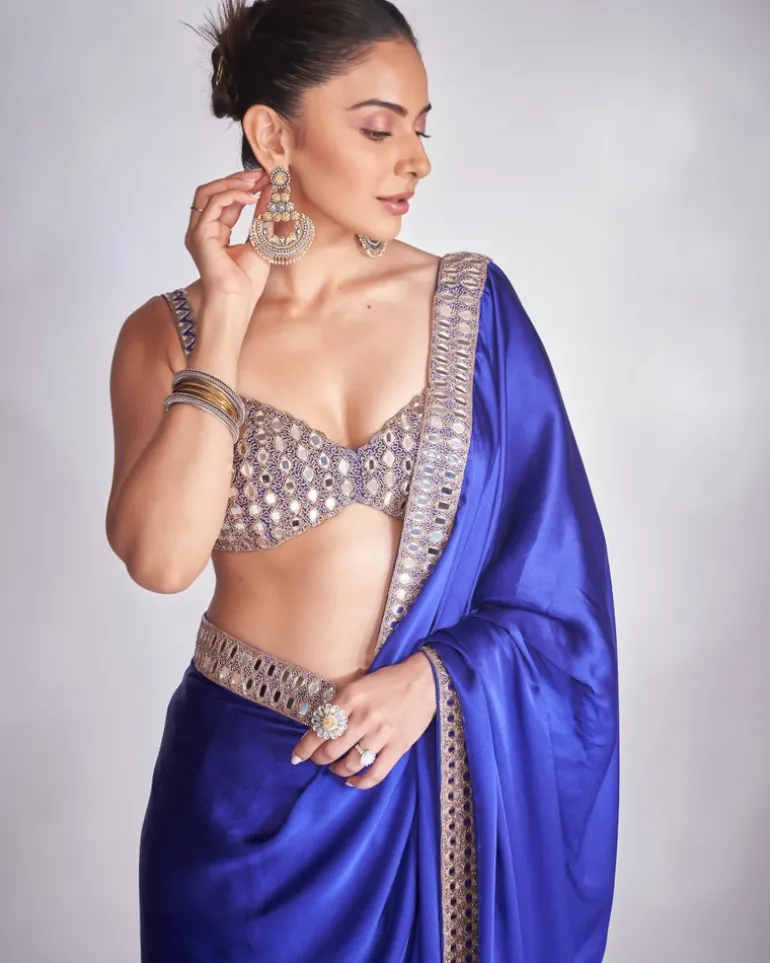 Persian Blue Satin Sari Set
