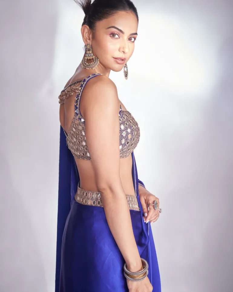 Persian Blue Satin Sari Set