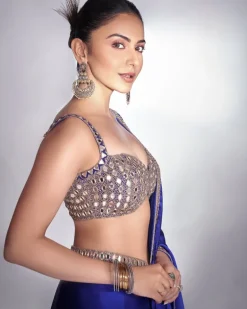 Persian Blue Satin Sari Set