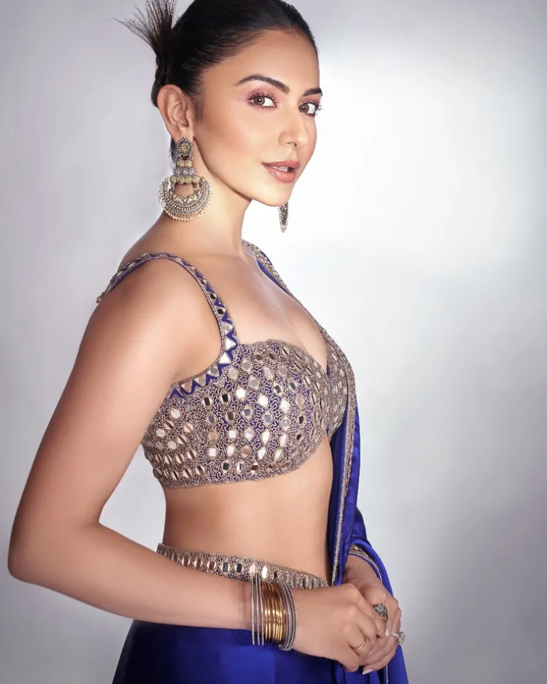 Persian Blue Satin Sari Set