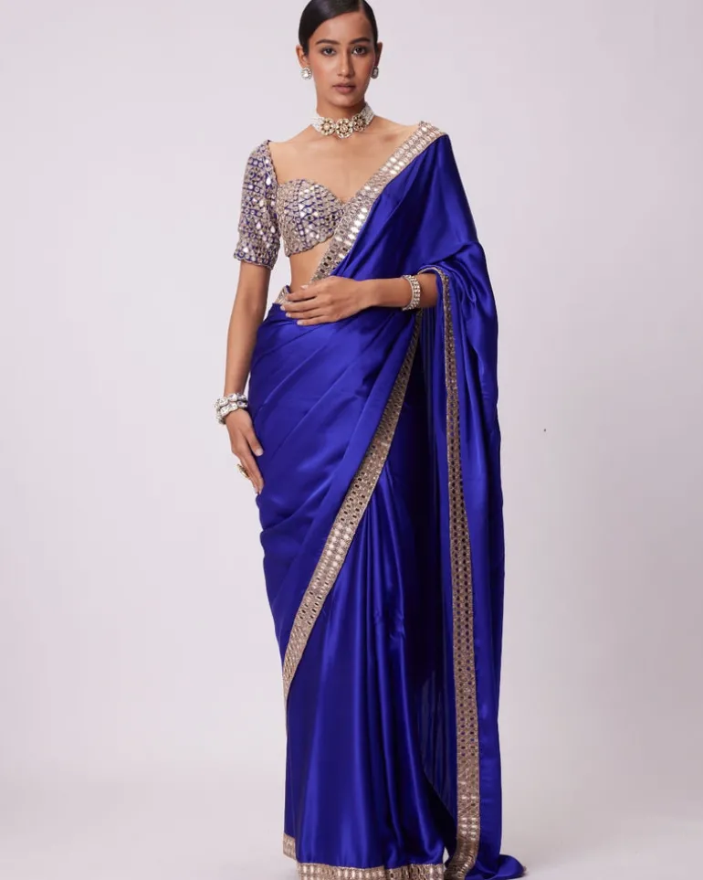 Persian Blue Satin Sari Set
