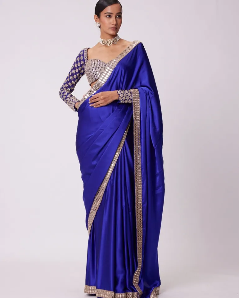 Persian Blue Satin Sari Set