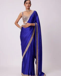 Persian Blue Satin Sari Set