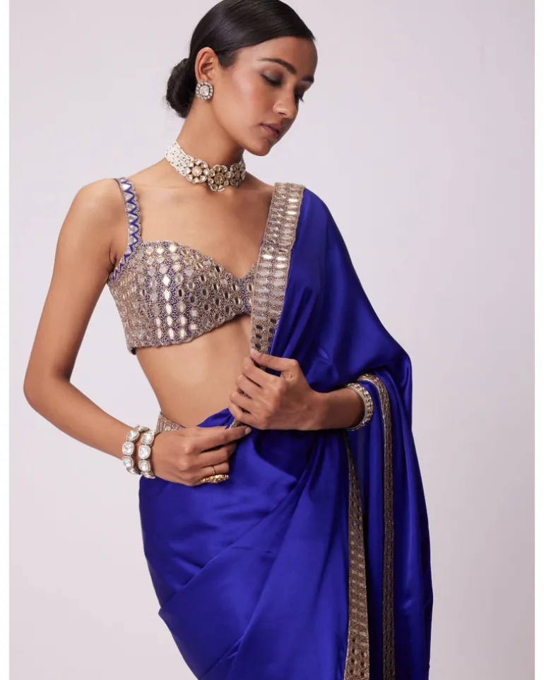Persian Blue Satin Sari Set
