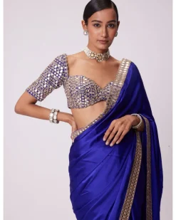 Persian Blue Satin Sari Set