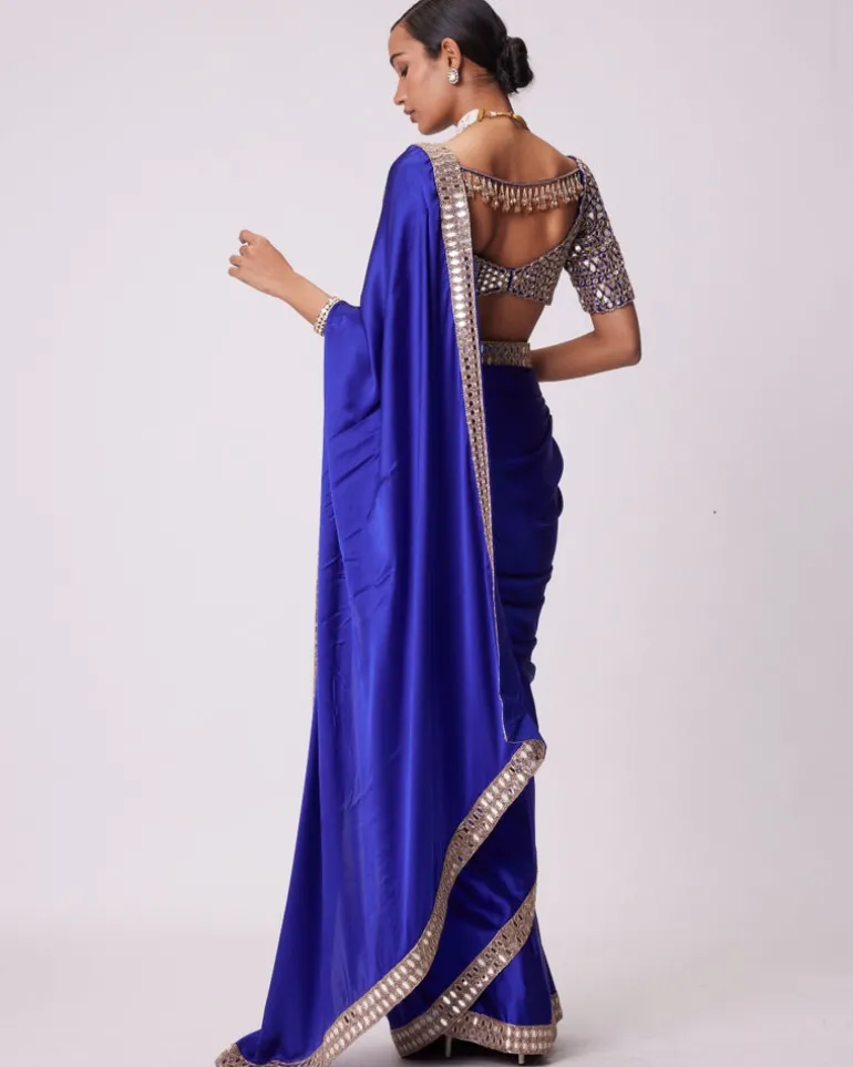 Persian Blue Satin Sari Set