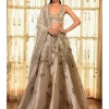 Persian Dust Organza Lehenga With Chikankari Dupatta