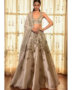 Persian Dust Organza Lehenga With Chikankari Dupatta