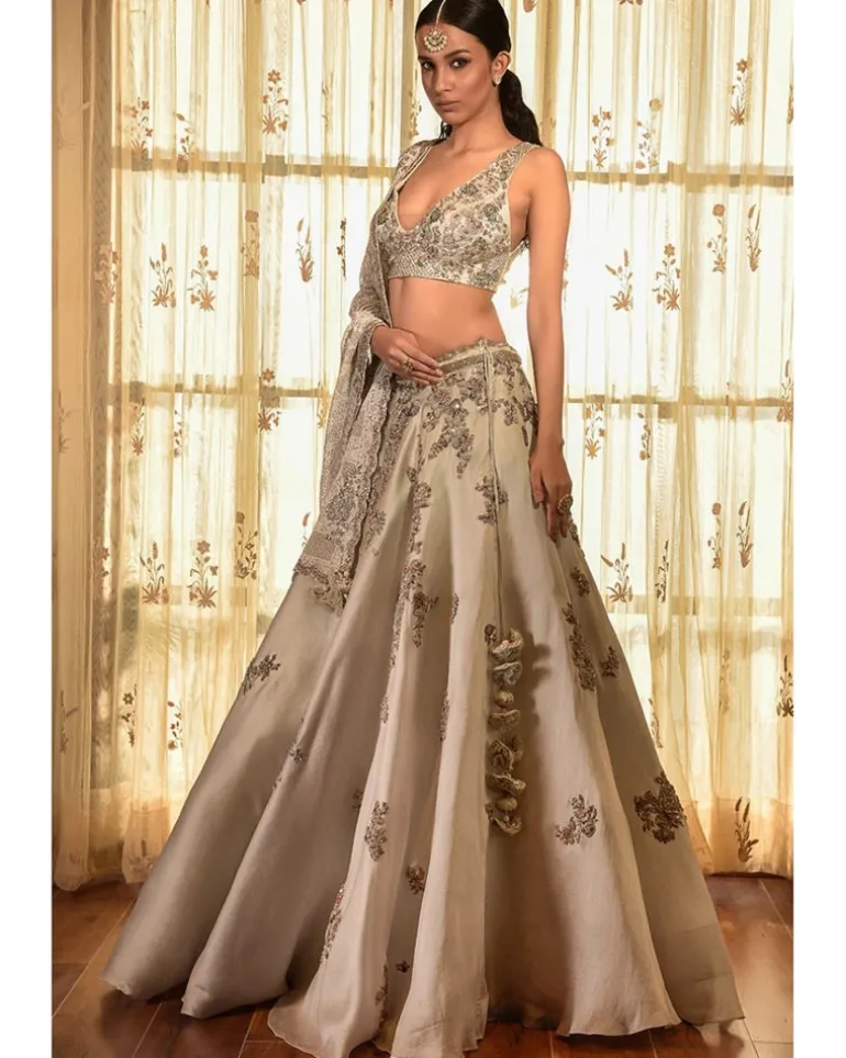 Persian Dust Organza Lehenga With Chikankari Dupatta