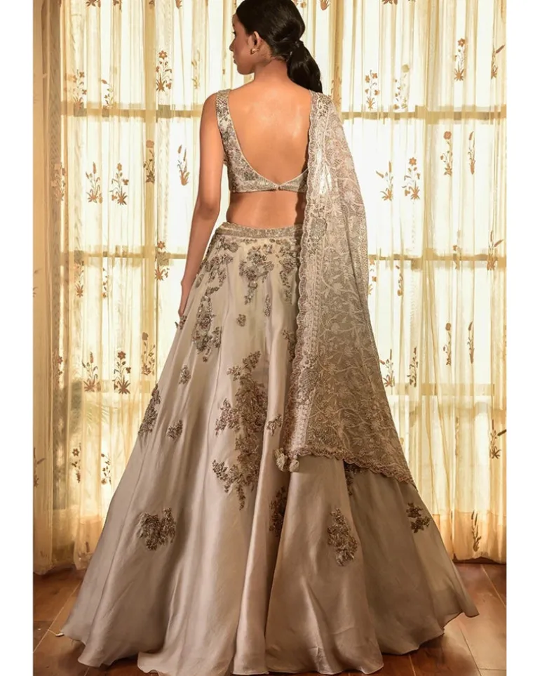Persian Dust Organza Lehenga With Chikankari Dupatta