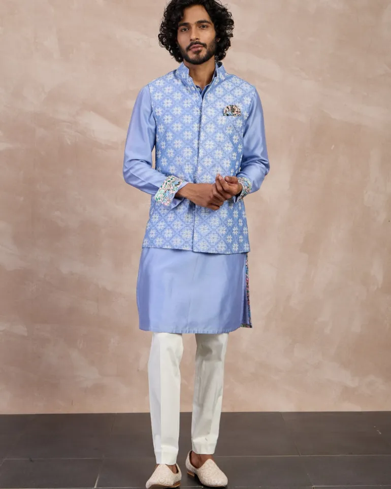 Persian Violet Plain Chanderi Straight Kurta Set