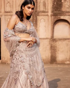 Phaenna Silver Shimmer Tulle Embroidered Lehenga Set