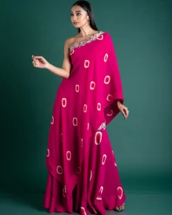 Pink & Orange One-Shoulder Top with Gharara Set