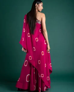 Pink & Orange One-Shoulder Top with Gharara Set