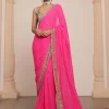 Pink And Gold Embroidered Sari Set