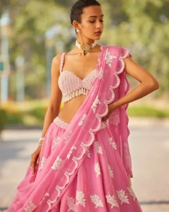 Pink Applique Flower Lehenga Set