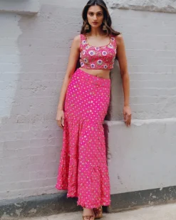 Pink Bandhani Skirt Set