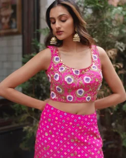 Pink Bandhani Skirt Set