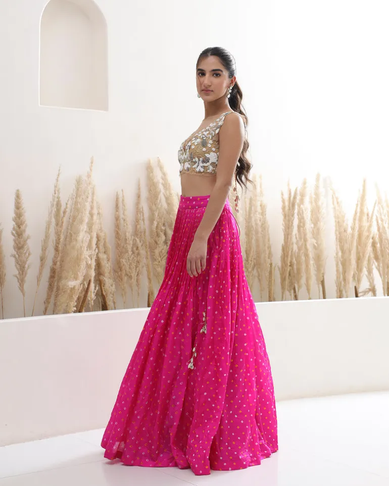 Pink Bandhini Lehenga & Blouse Set