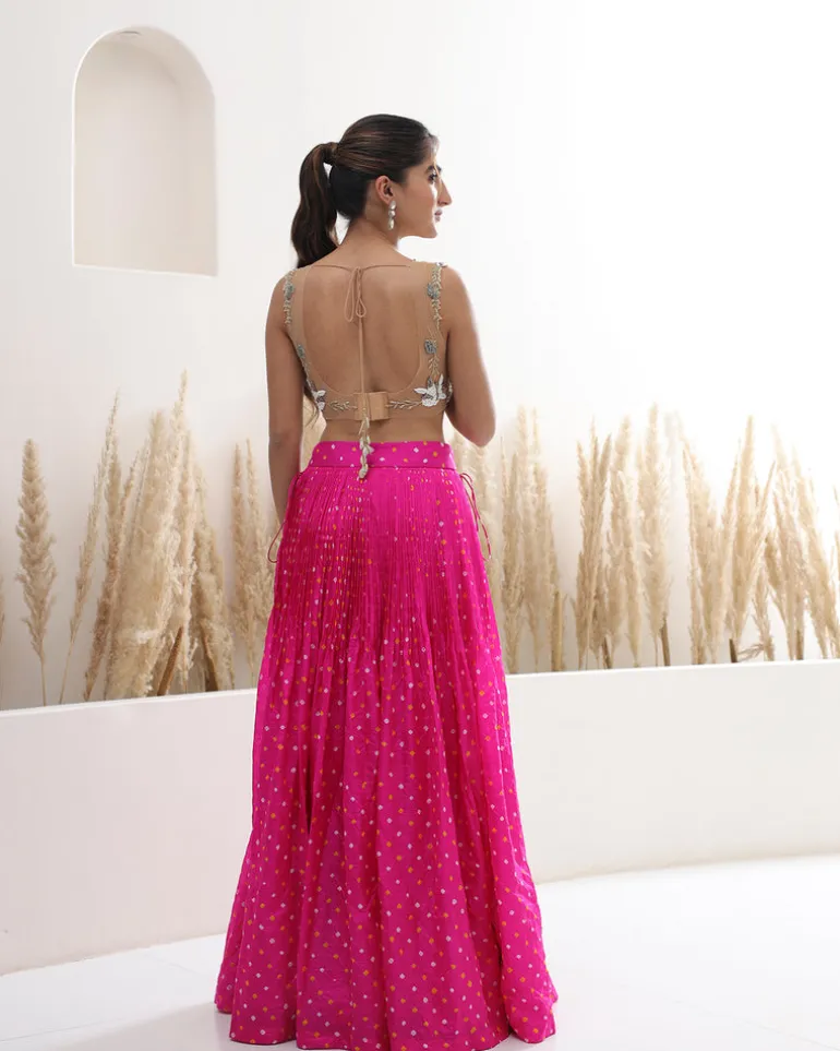 Pink Bandhini Lehenga & Blouse Set