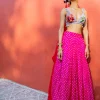 Pink Bandhini, Lilac & Red Lehenga
