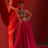 Pink Chanderi Embroidered Lehenga Set