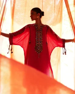 Pink Chanderi Kaftan Kurta Set