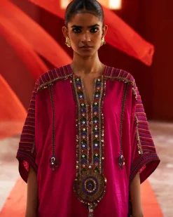 Pink Chanderi Kaftan Kurta Set