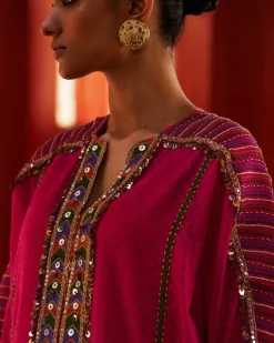 Pink Chanderi Kaftan Kurta Set