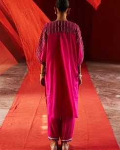 Pink Chanderi Kaftan Kurta Set