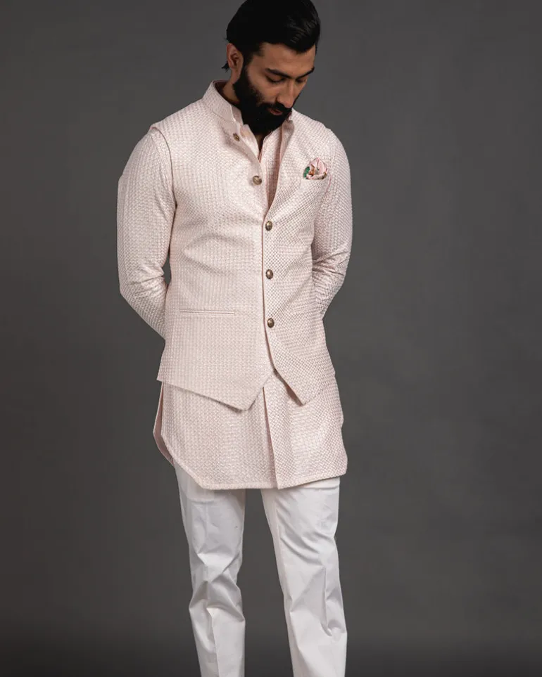 Pink Chanderi Silk Embroidered Kurta Set