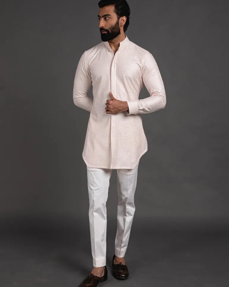 Pink Chanderi Silk Embroidered Kurta Set