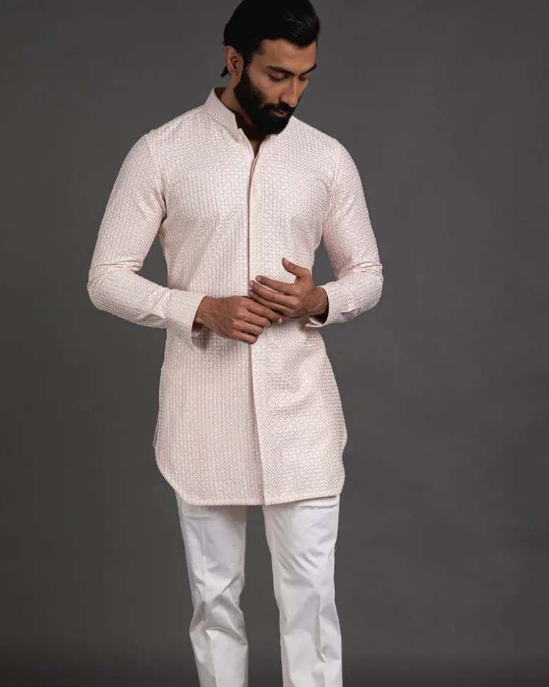 Pink Chanderi Silk Embroidered Kurta Set
