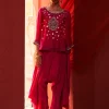 Pink Chanderi Top With Drape Pant Set