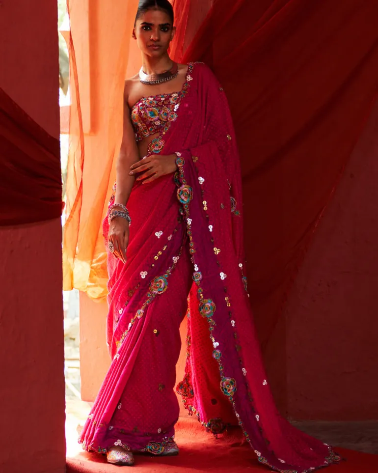 Pink Classic Embroidered Sari Set