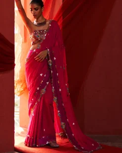 Pink Classic Embroidered Sari Set