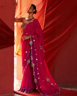 Pink Classic Embroidered Sari Set