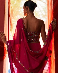 Pink Classic Embroidered Sari Set