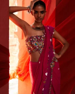 Pink Classic Embroidered Sari Set