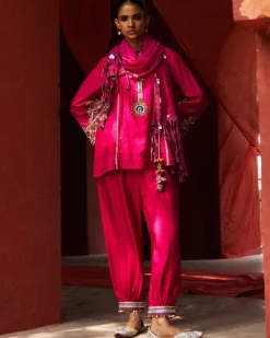 Pink Embroidered Kurta With Cropped Salwar Set