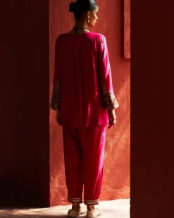 Pink Embroidered Kurta With Cropped Salwar Set