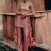 Pink Embroidered Peplum Set